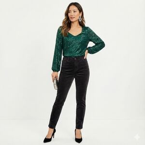 LOFT Black Velvet High Waist Skinny Pants Holiday Party Evening Slim Fit sz 12